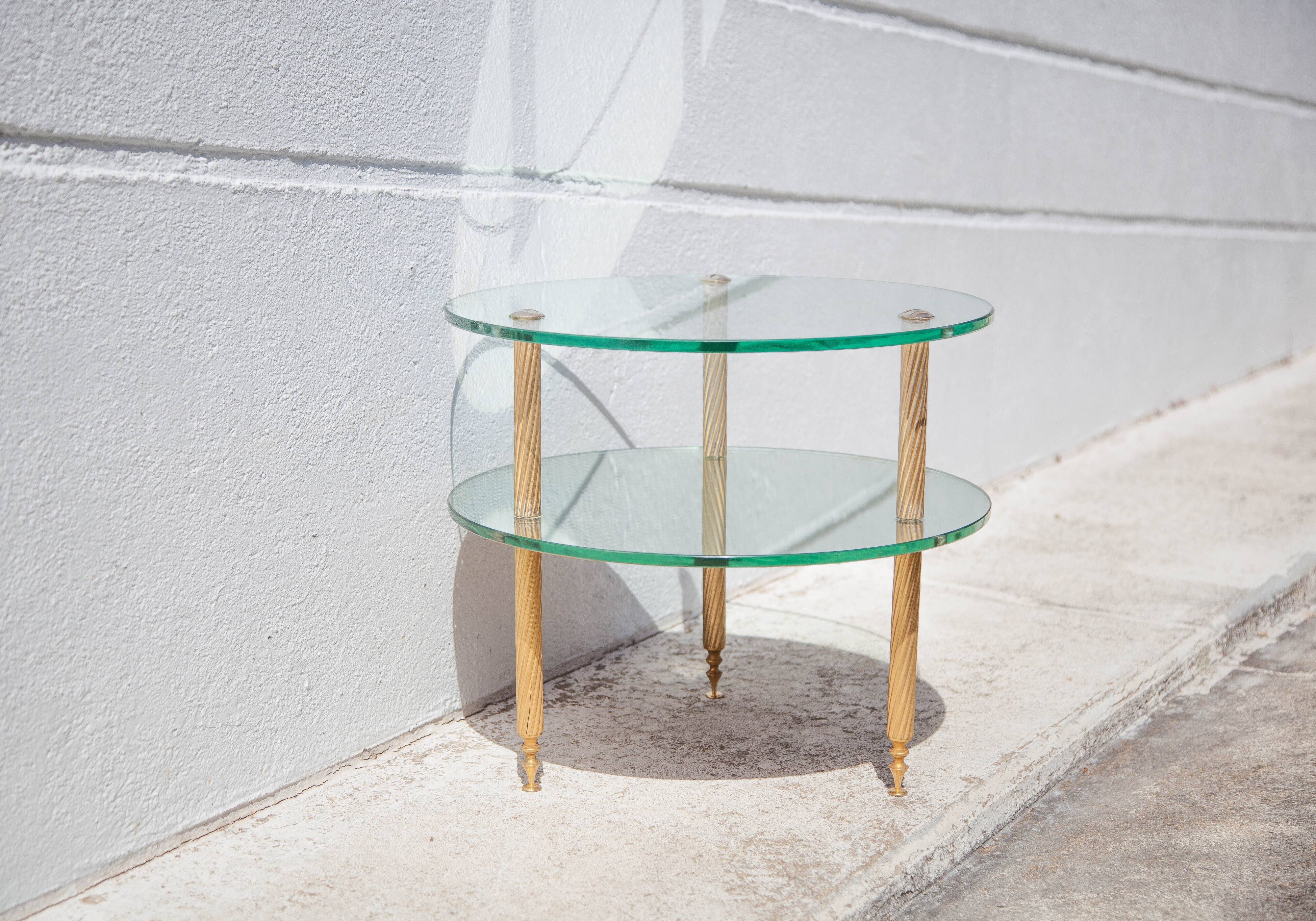 Vintage coffee table, round coffee table, glass table and mirror, 50s