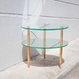 Vintage coffee table, round coffee table, glass table and mirror, 50s