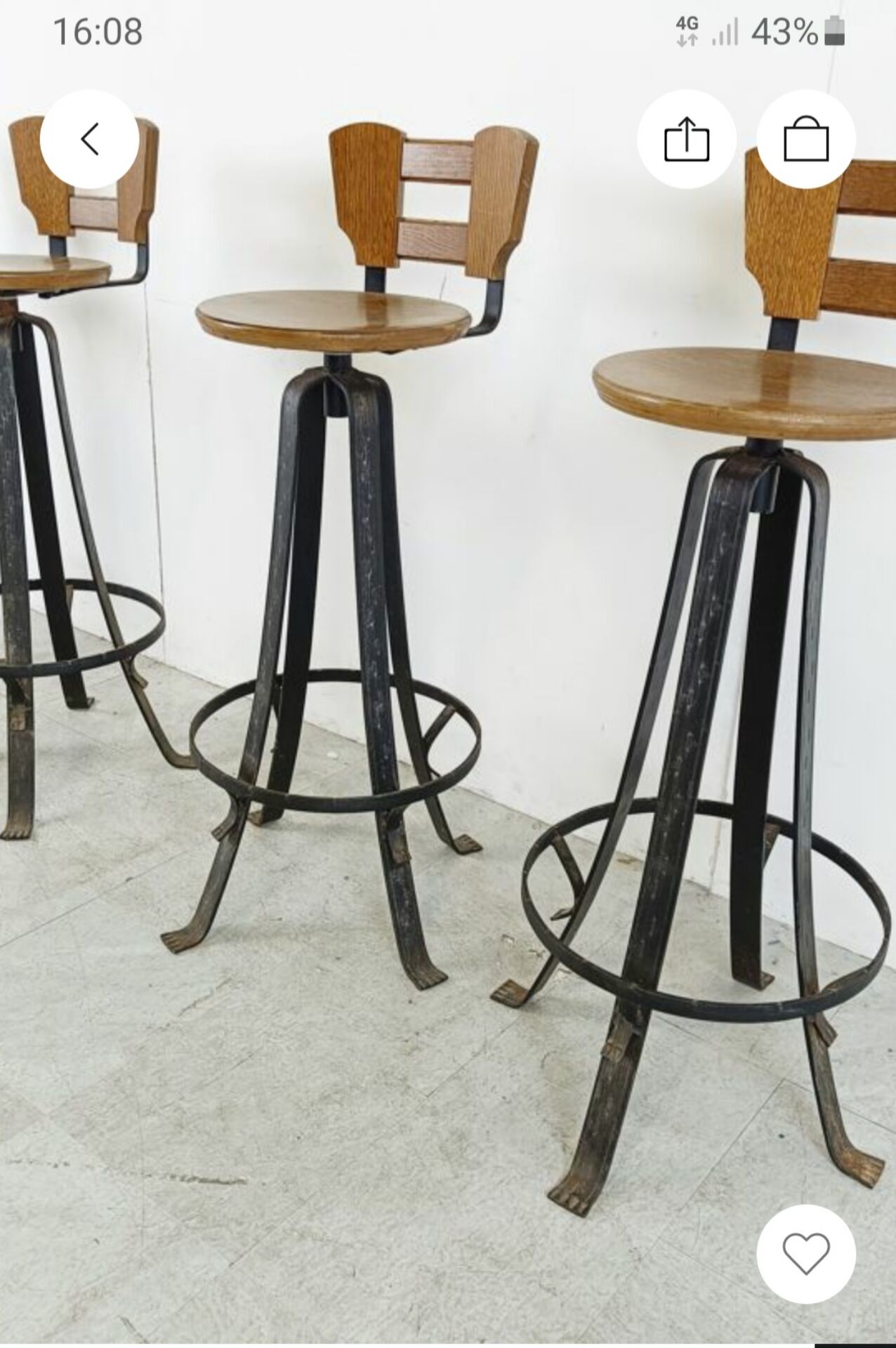 Set of 4 vintage high stools in 1970s brutalist style.