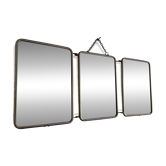 Miroir vintage 1960 triptyque barbier ivoire matelassé - 21 x 50 cm
