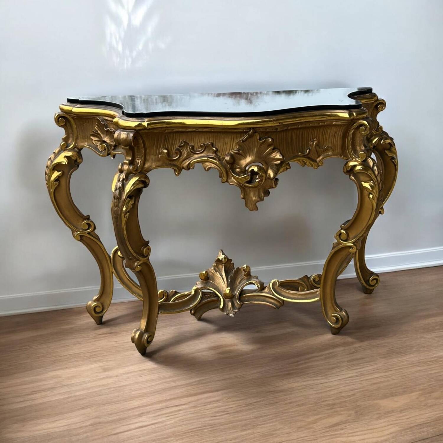Large italian console in gilded wood in louis xv style, late 19th century, l 158 cm