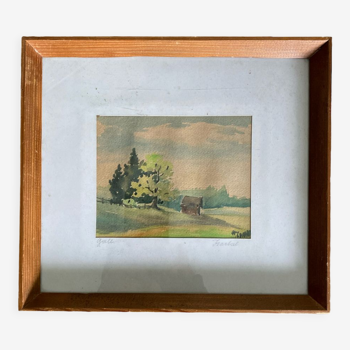 Framed watercolor landscape signed 1949