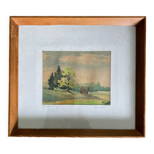 Paysage aquarelle encadré signé