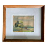 Framed watercolor landscape signed 1949