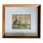 Paysage aquarelle encadré signé 1949
