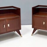 Pair of Vintage Elegant Wooden Nightstands with a Crystal Top Shelf