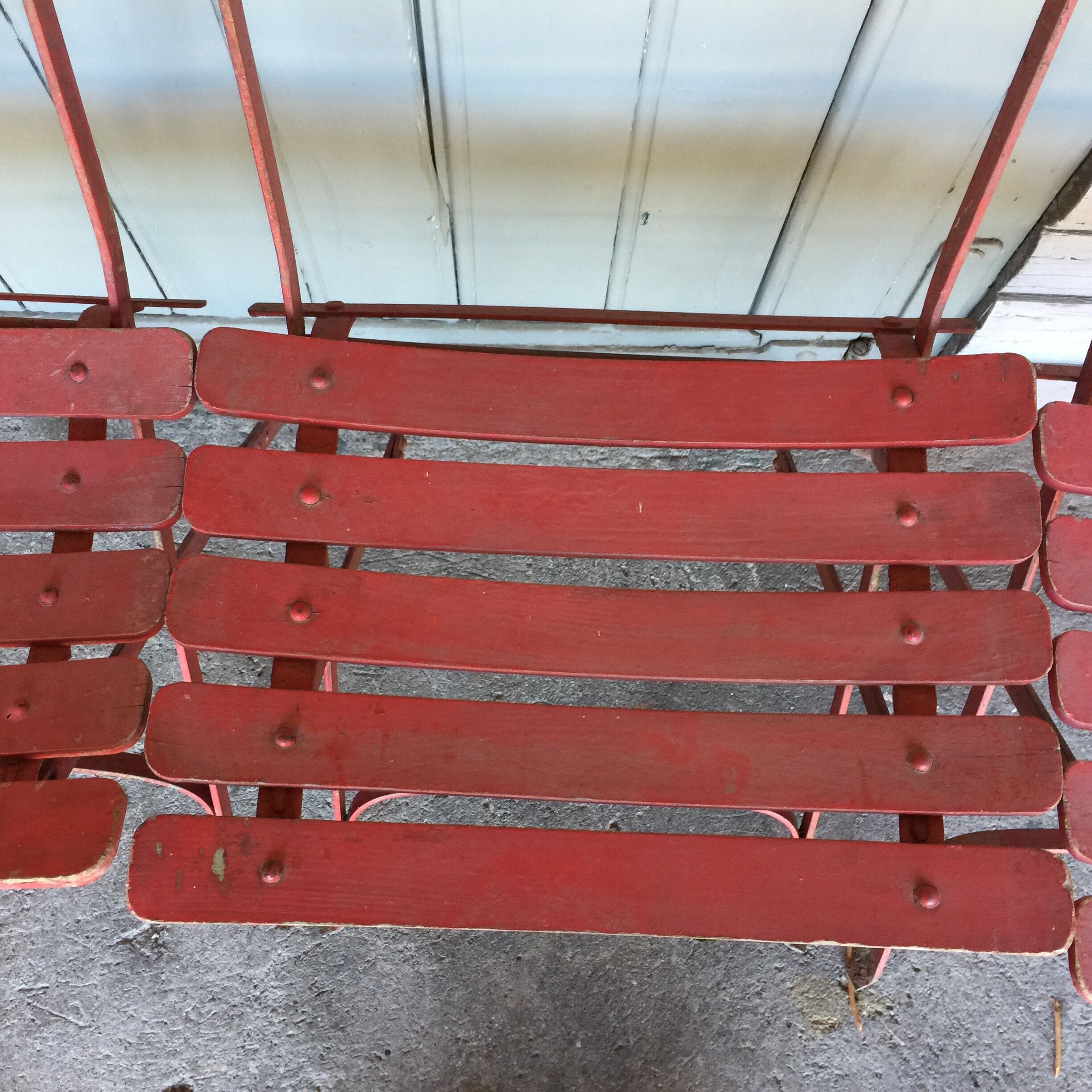 SET OF 6 IRON AND WOOD FOLDING GARDEN CHAIRS