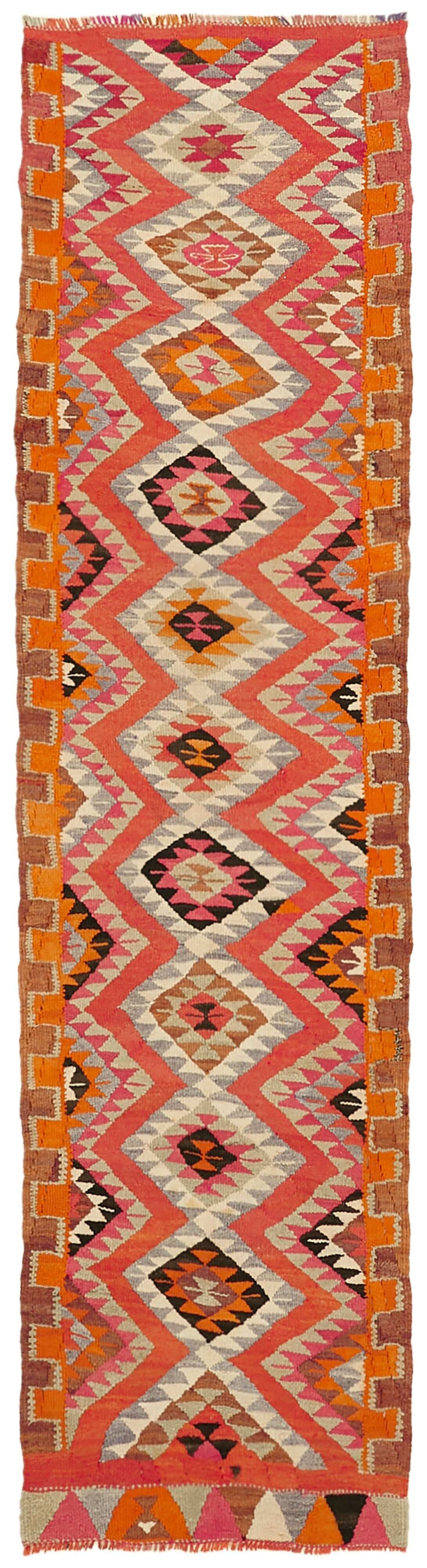 Turkish Handwoven Vintage Herki Kilim 95 cm x 337 cm