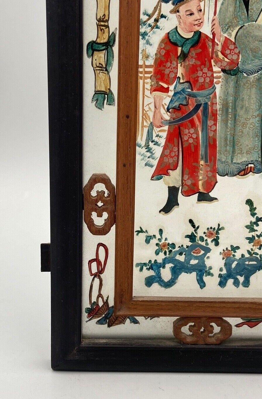 Fixed lantern plate under hand painted glass ironwood late nineteenth century