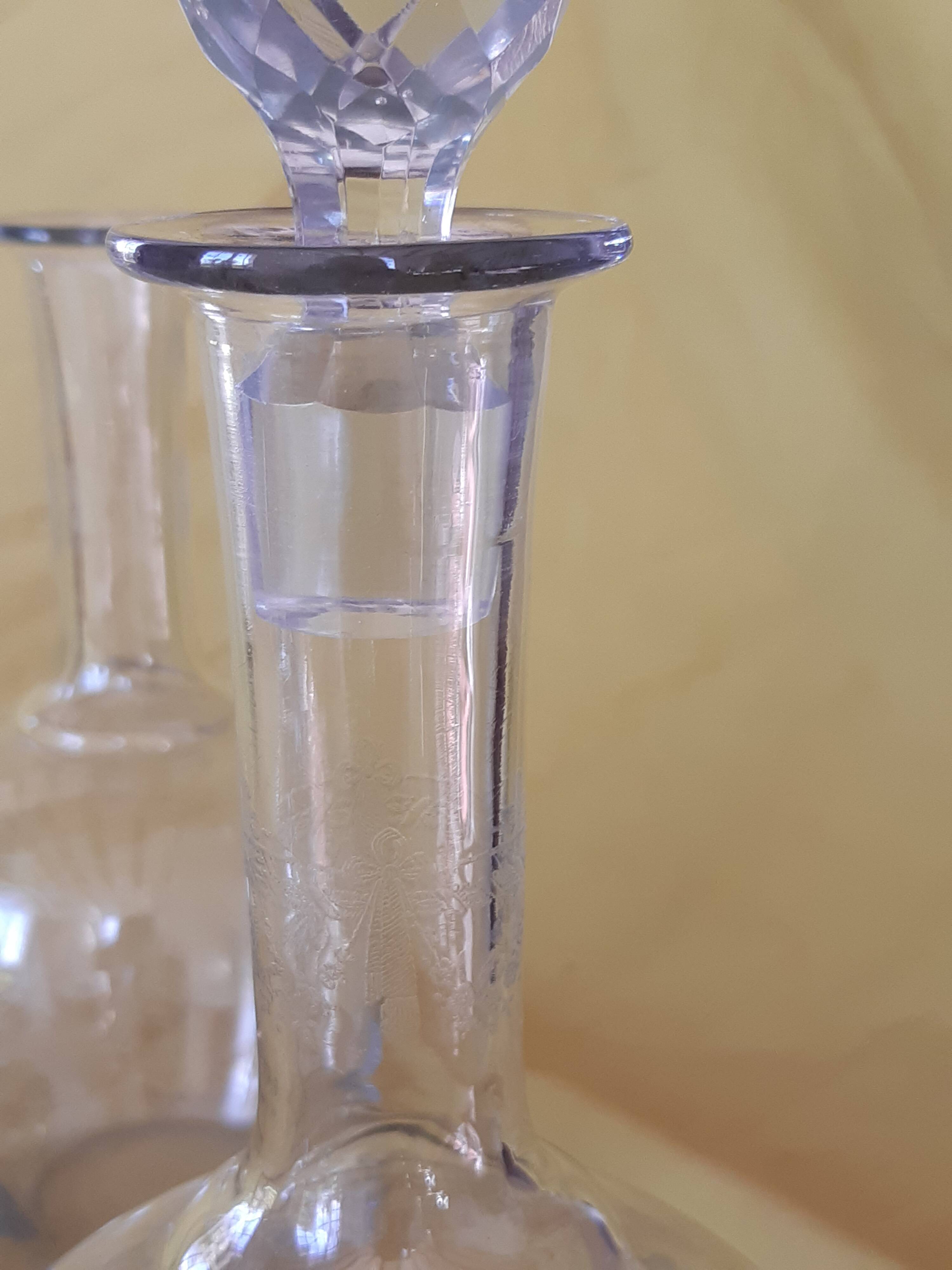 Set of 2 carafes and 4 Saint-Louis crystal aperitif glasses