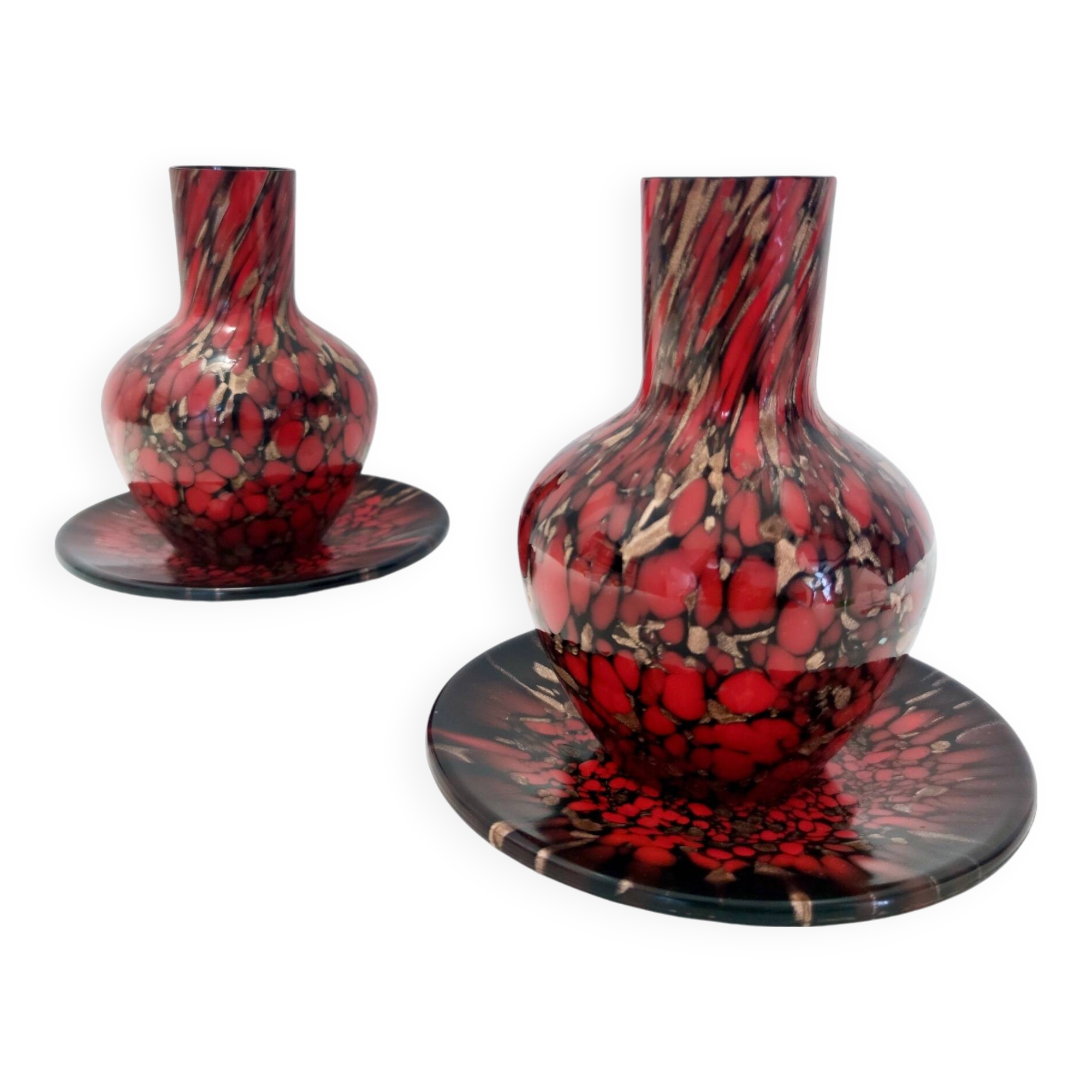 Black and Red Murano Glass Vases by Vincenzo Nason with Bronze Aventurine Glass