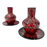 Vases en verre de Murano noir et rouge de Vincenzo Nason avec verre aventurine bronze