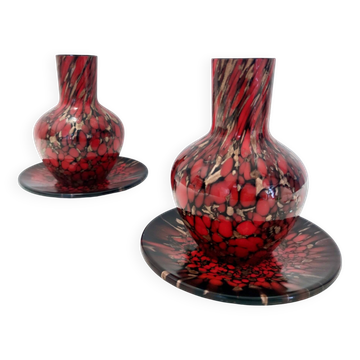 Vases en verre de Murano noir et rouge de Vincenzo Nason avec verre aventurine bronze