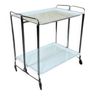 1960s 1970s Serving Cart Dinette Side Table Space Age Design Chrome White