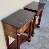 Pair of empire consoles in mahogany and 19th century marble