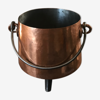Chaudron avec pot en cuivre étamé anse et support 3 pieds - 25,5 cm