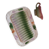 Ensemble double plat et saucière barbotine asperges