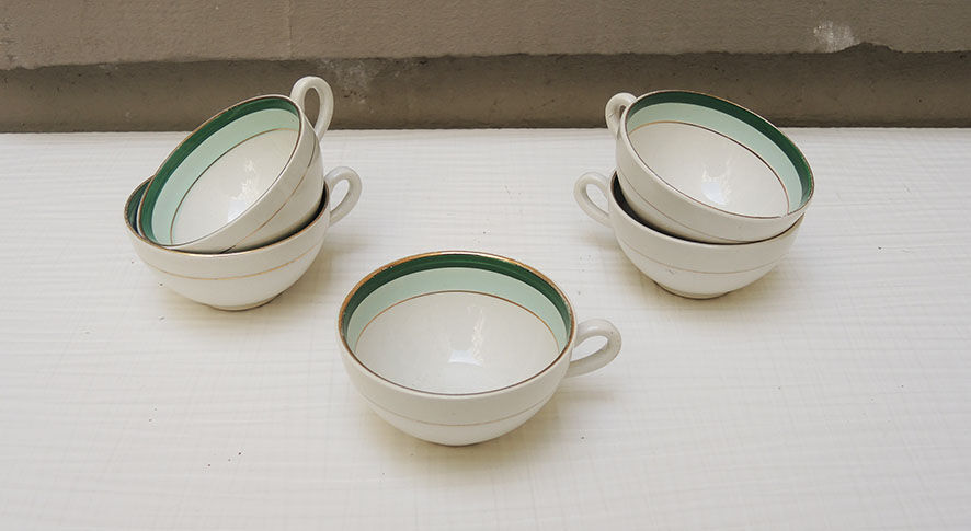 5 old cups & saucers in ceramic KG Lunéville