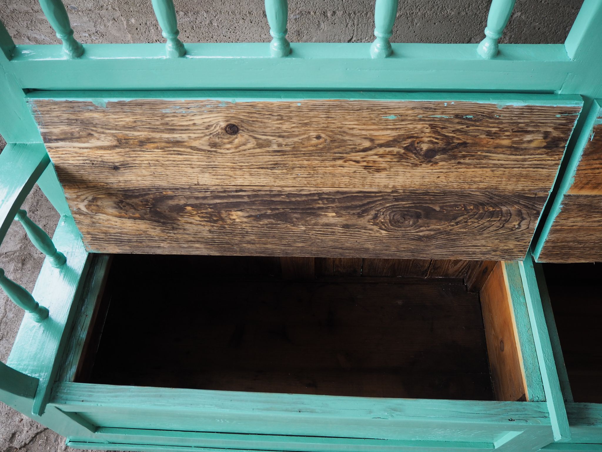 Banc en bois antique, années 1920