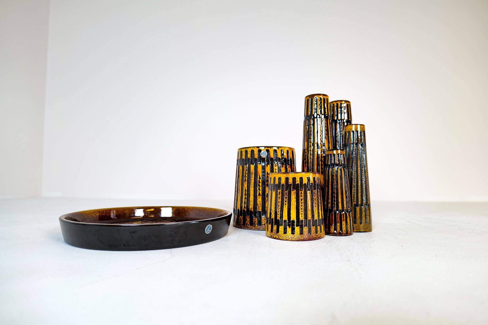 Collection of 6 Ceramic Vases and a Upsala Ekeby Nevada Tray 1962