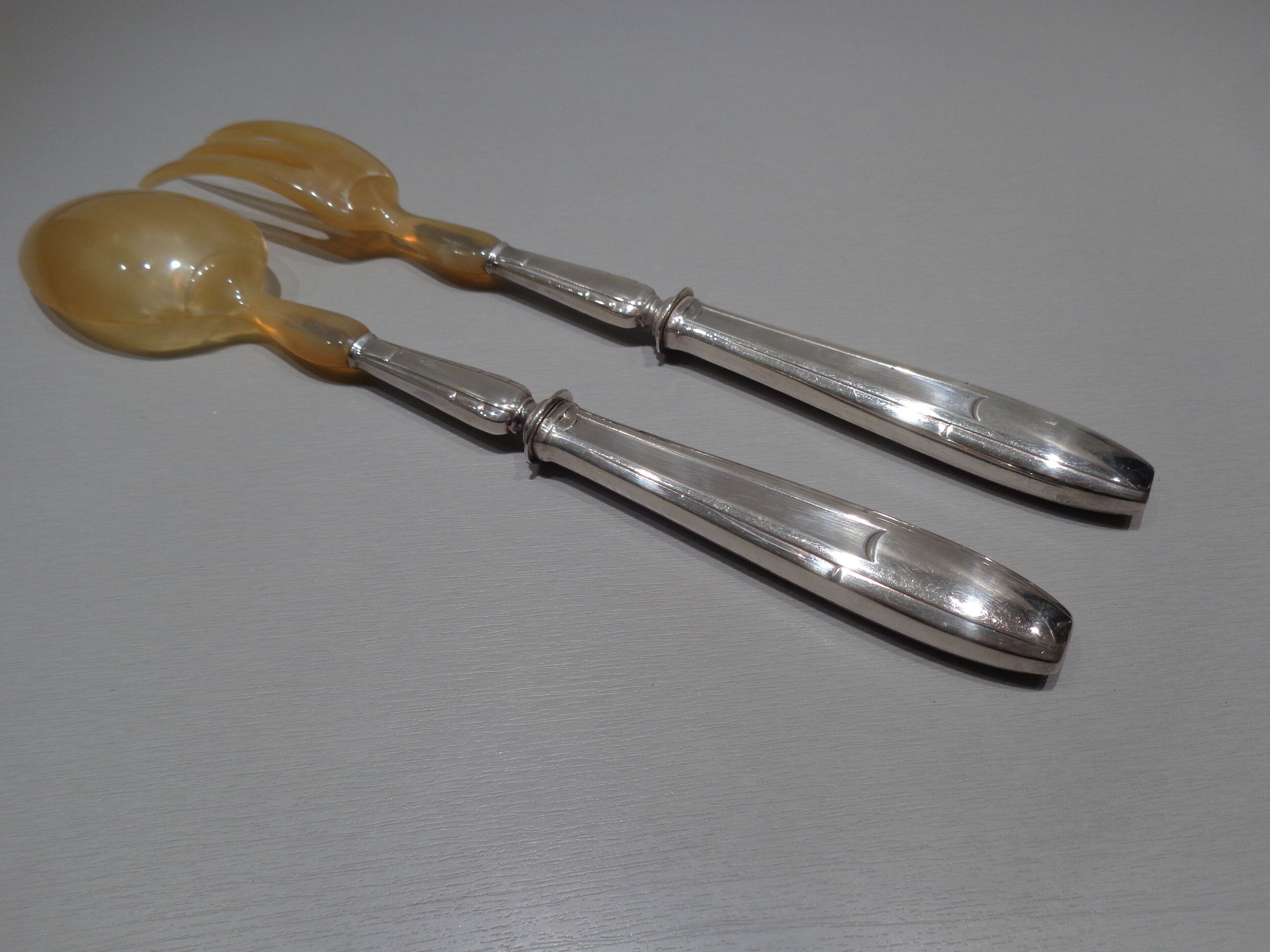 Art deco salad cutlery in stuffed silver