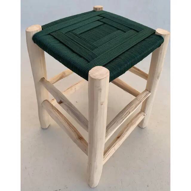 Contemporary Moroccan stool handmade in nylon rope and wood