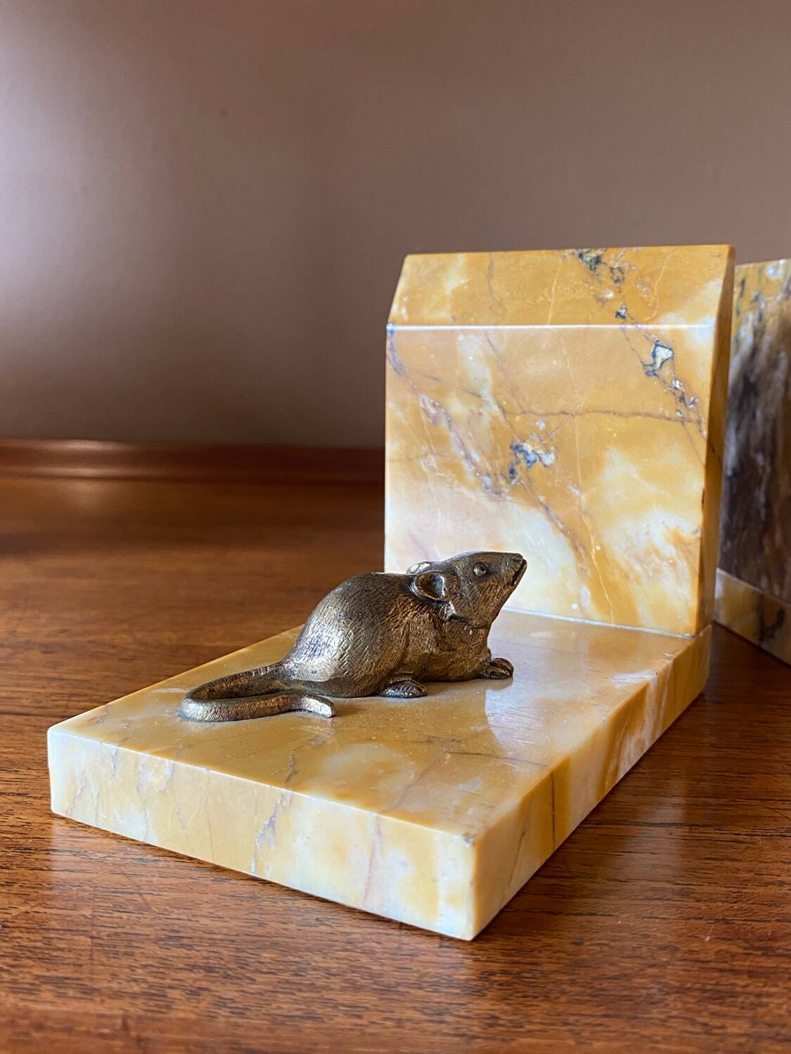 Art deco bookends by Jean Garnier, bronze and marble.