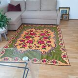 Gorgeous cross stitch floral carpet with red roses made by hand on heme Romania 148x196cm