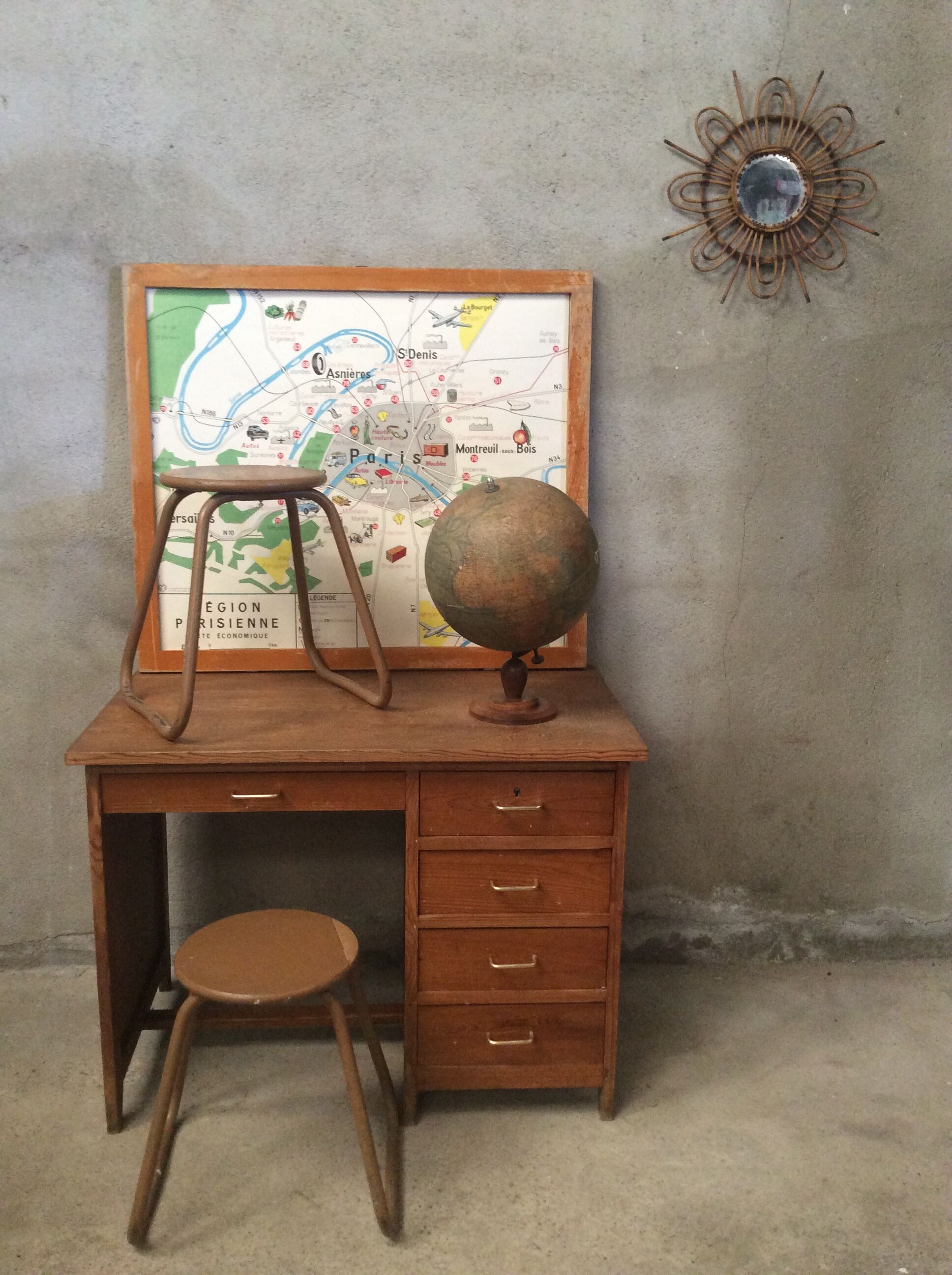 Pair of industrial metal wood workshop stools 1970