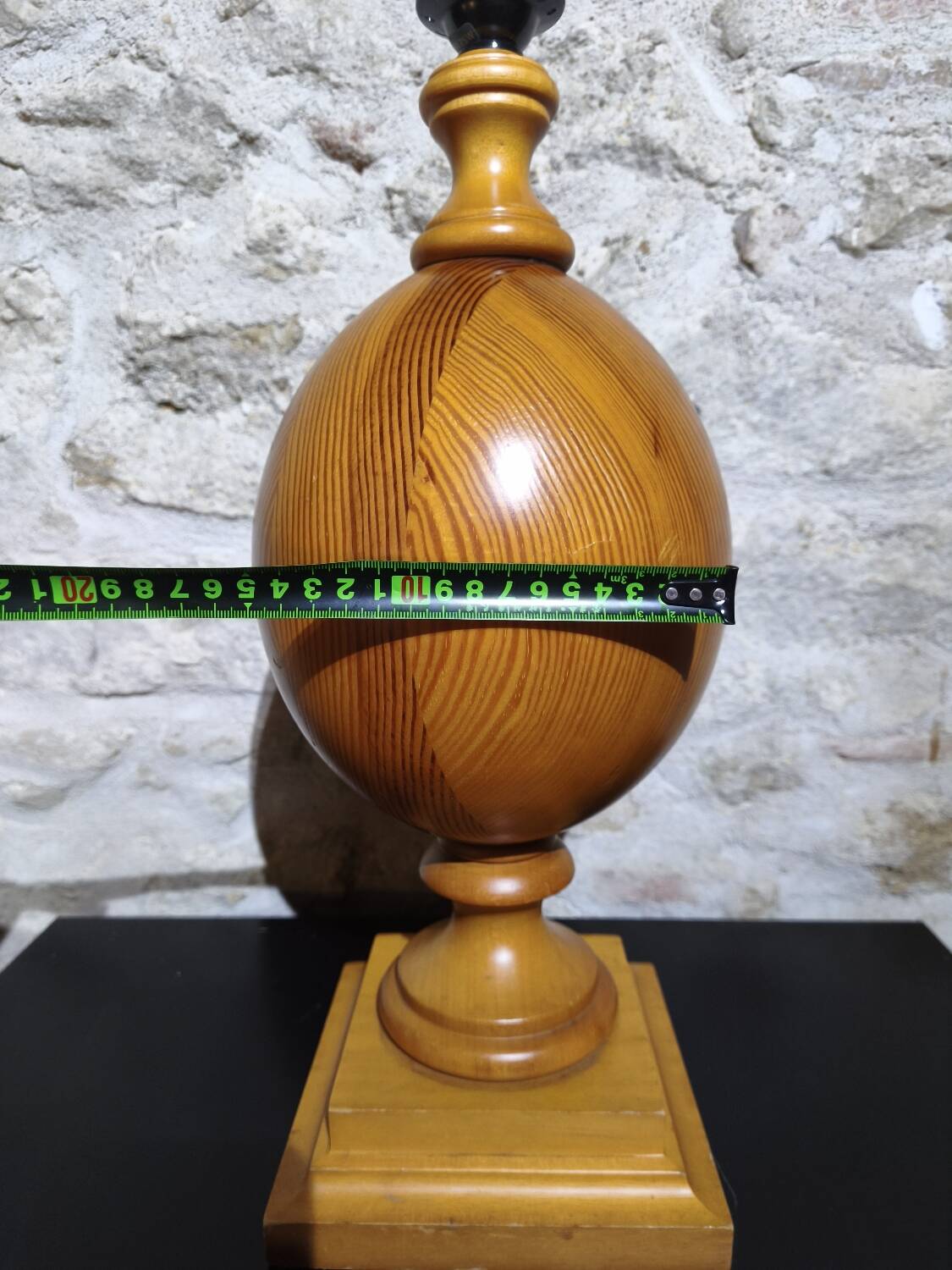 Vintage turned pine table lamp - Maison Verdière - 1970s/80s