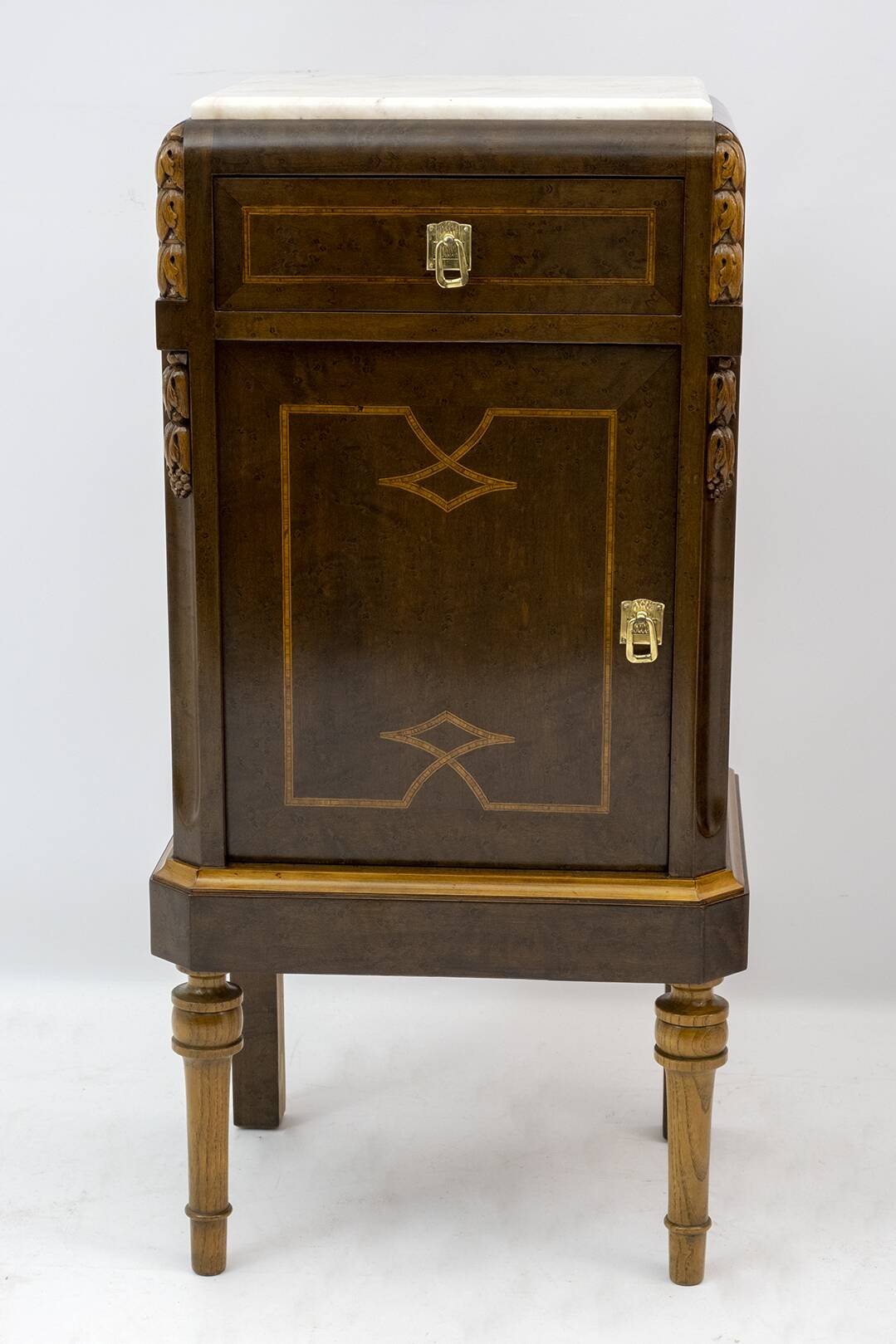 Pair of Liberty Italian Thuja Briar and Pink Portugal Marble Bedside Tables