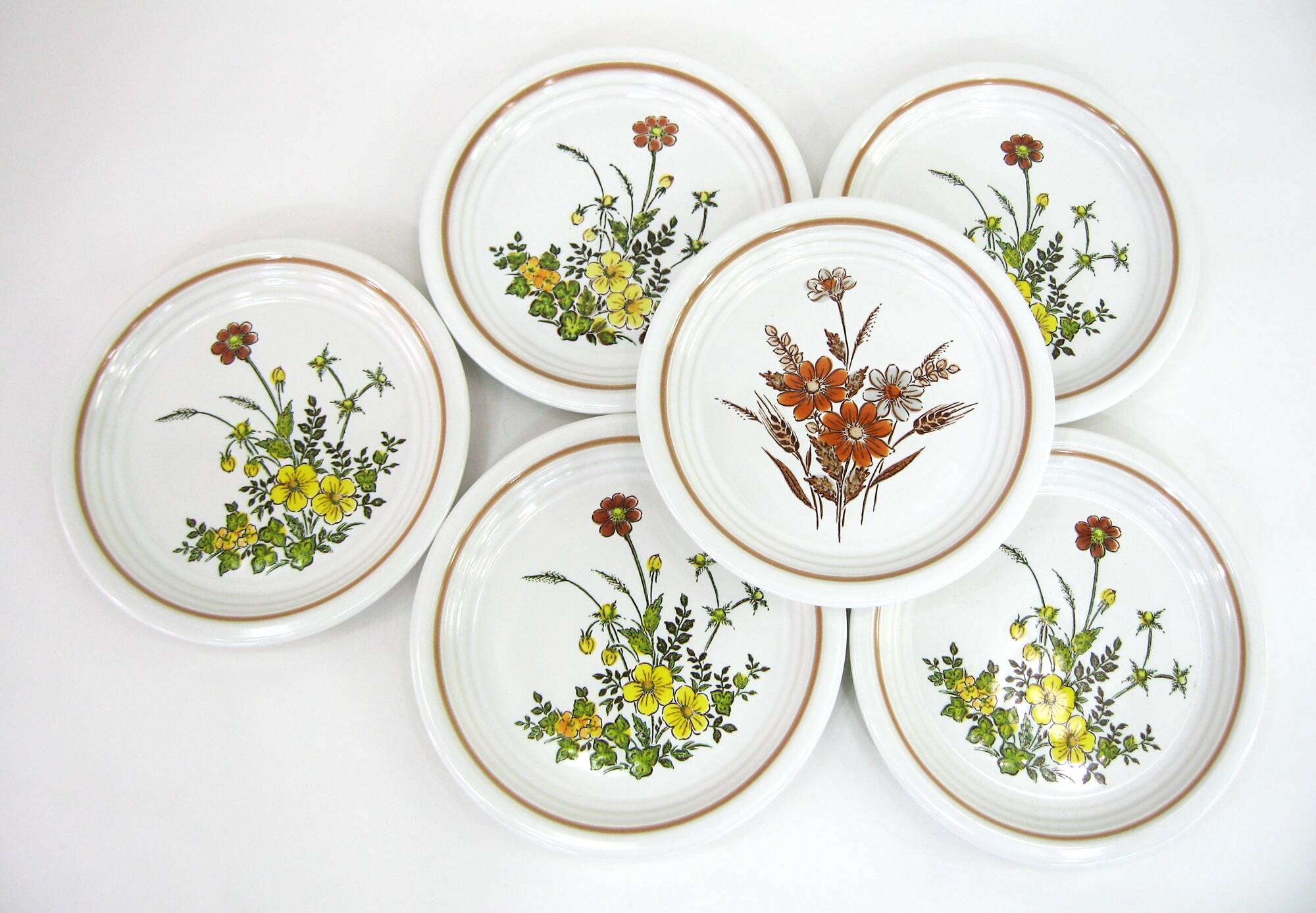6 small white stoneware dessert plates - floral decoration - Country Charm Collection