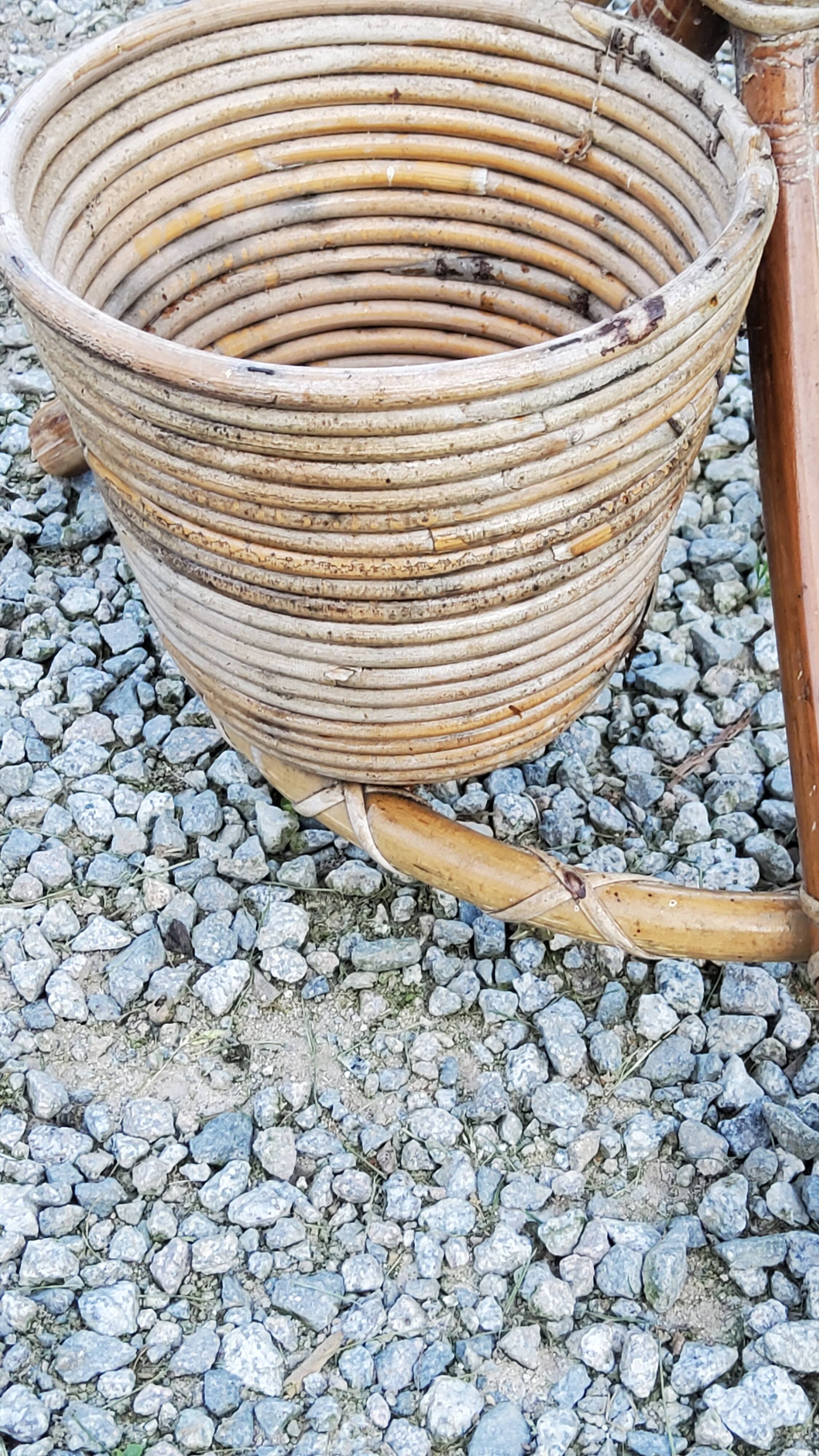Rattan and bamboo plant holder from the 50s