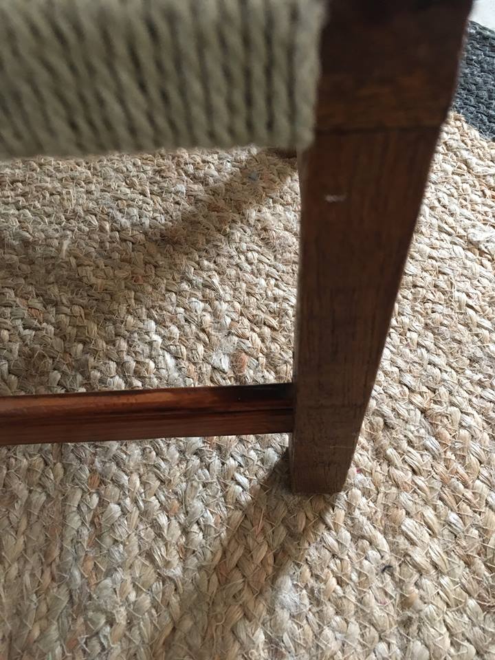 Stool or bench in wood and rope braided Bohemian style