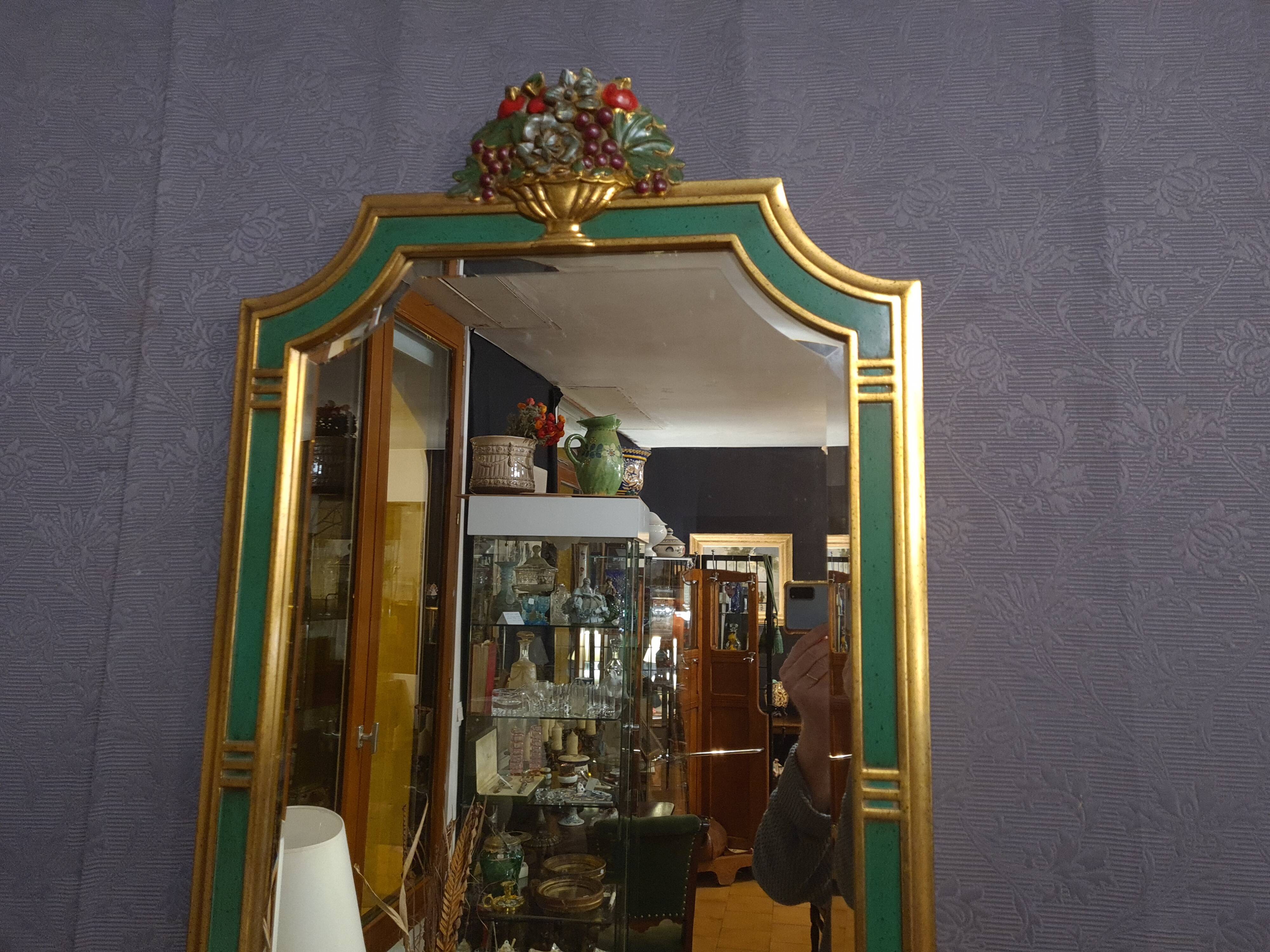 Miroir vintage vert et doré, 88x52 cm