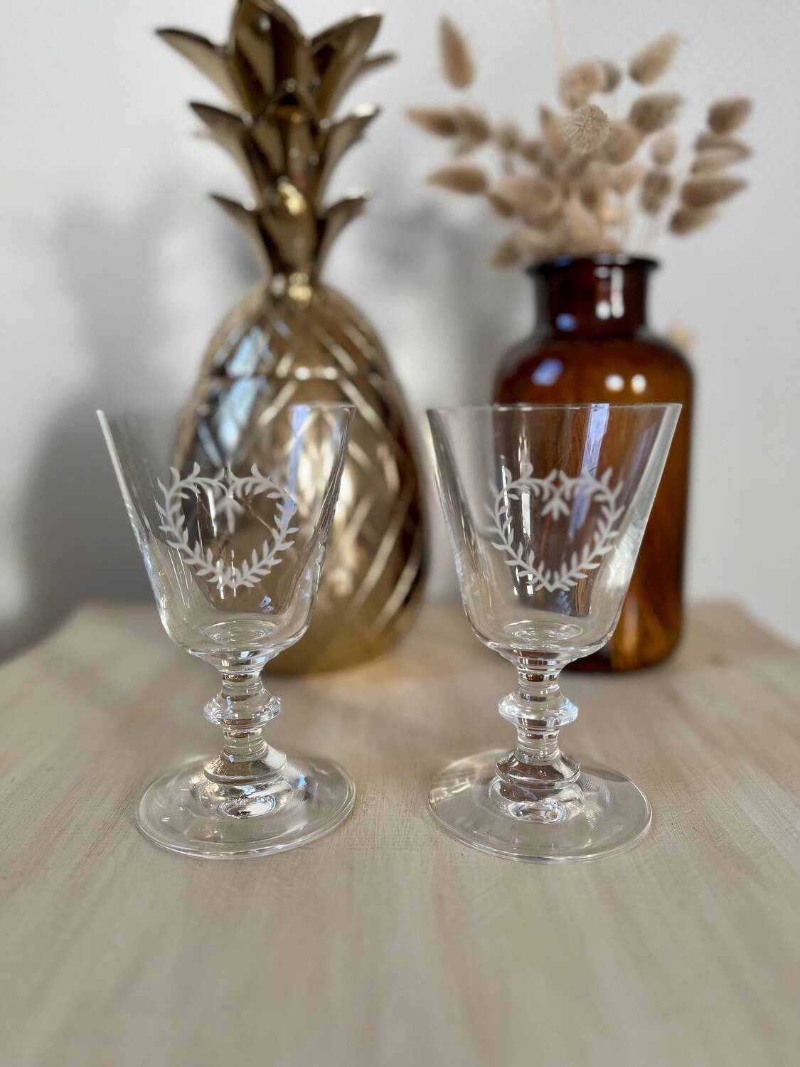 Pair of stemmed wine glasses