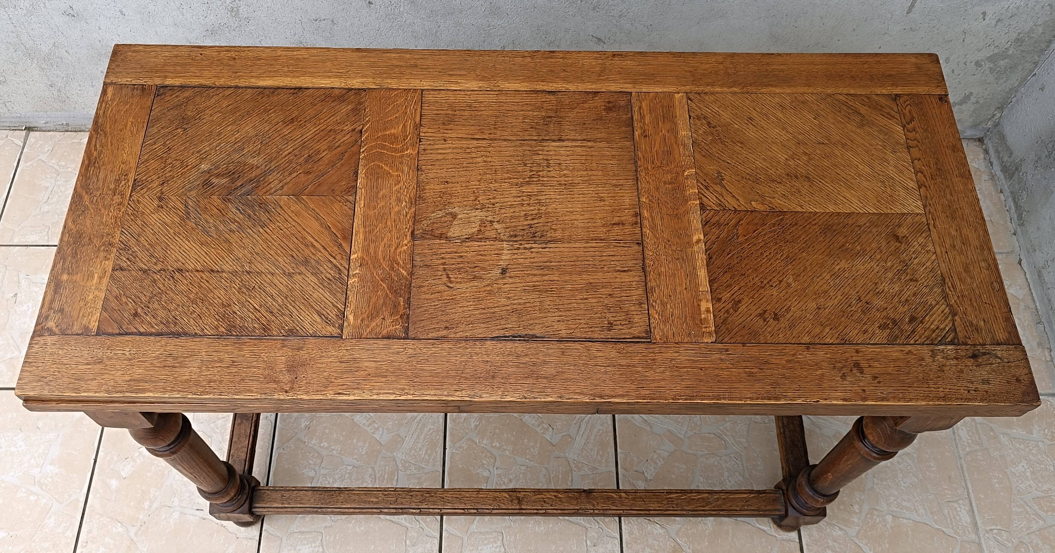 Table console rustique à rallonges en chêne début 20ème
