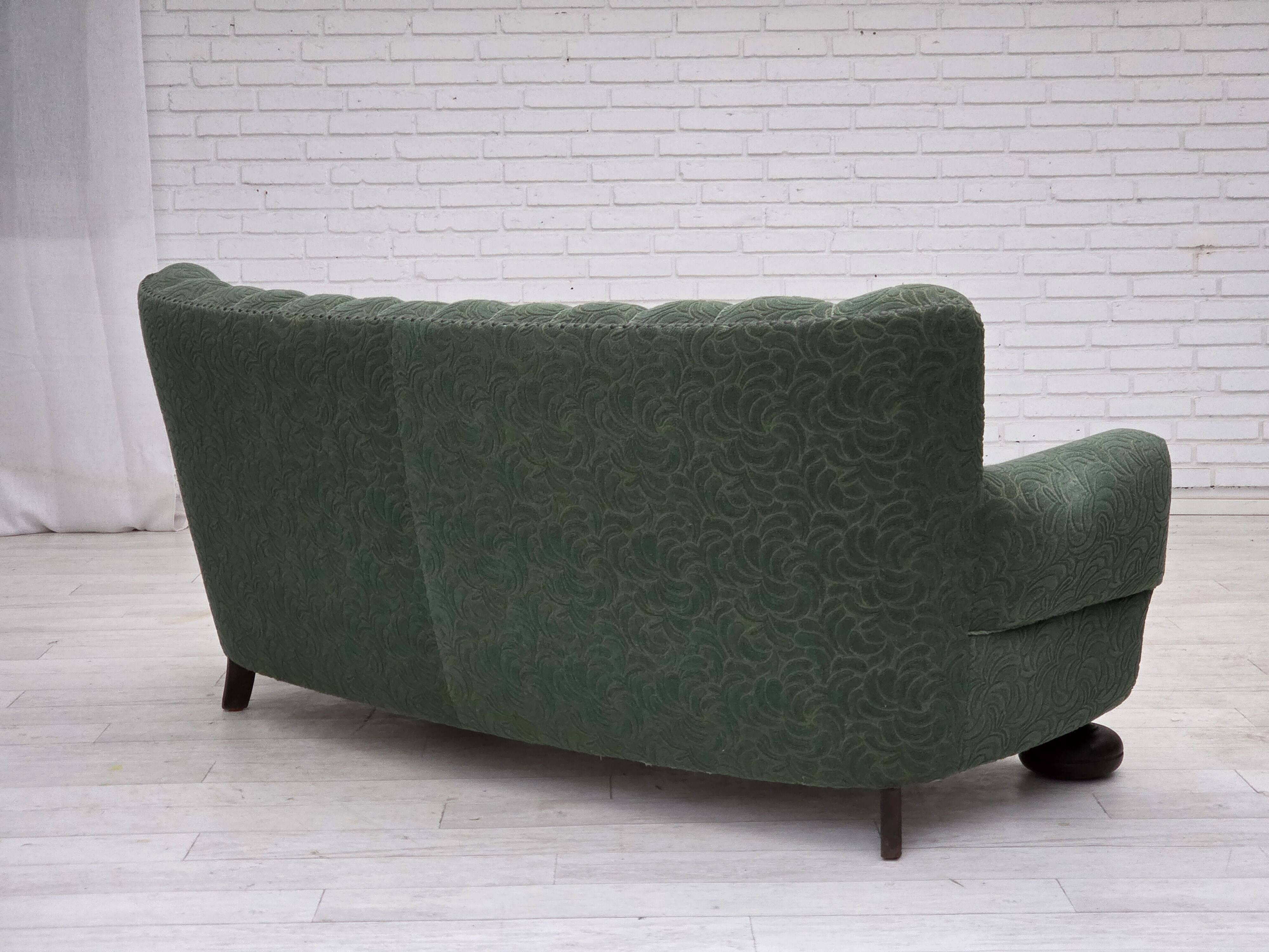1960s, Danish 3-seater sofa, green furniture wool, oak wood.
