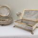 Lot of white marble object - 2 boxes and 1 candlestick