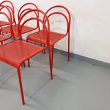 Set of 6 vintage red metal chairs from the 80s