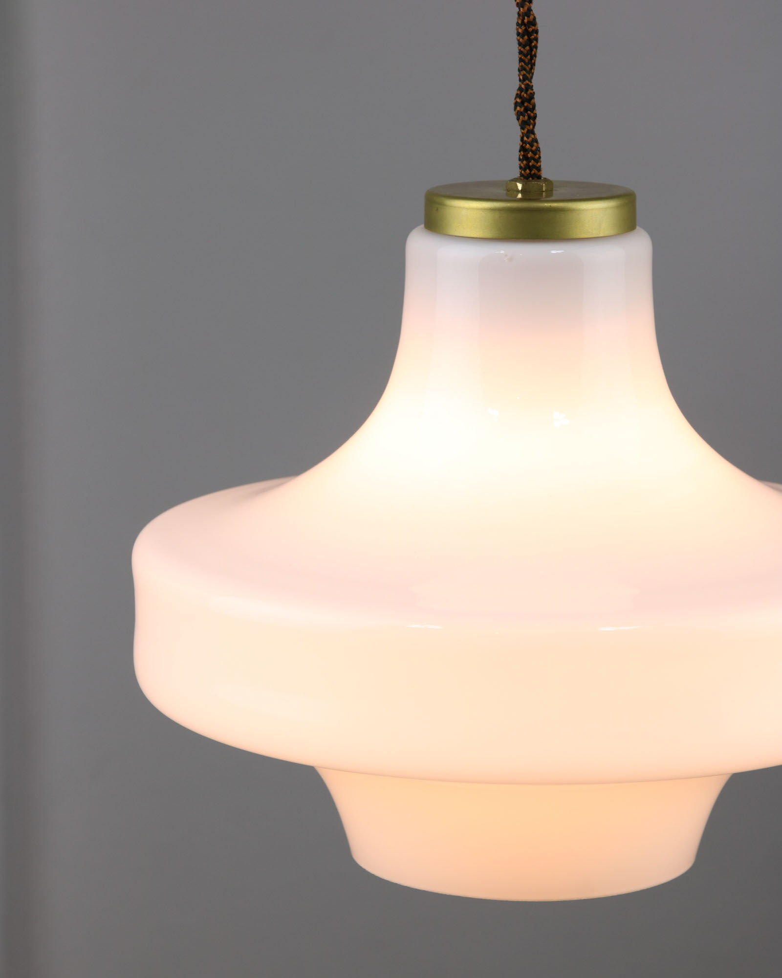 Mid-century white & brass pendant lamp