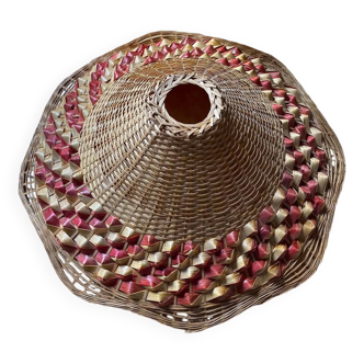Red rattan and raffia lampshade