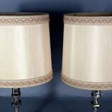 Paire lampes à poser métal argenté flambeaux style Louis XIII Bel état C777