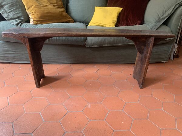Banc 19e en chêne patiné, banc de ferme ancien