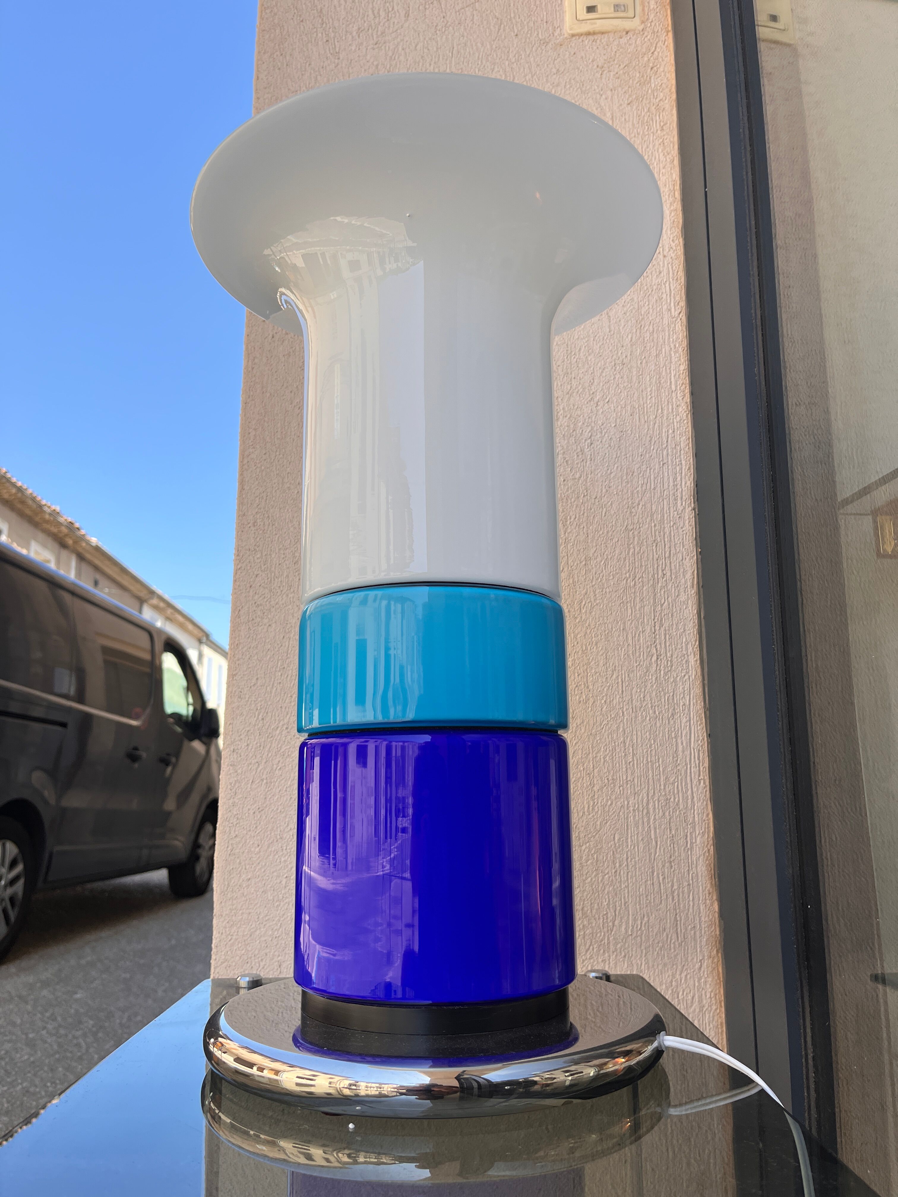 Lampe verre bleue design italien 1970