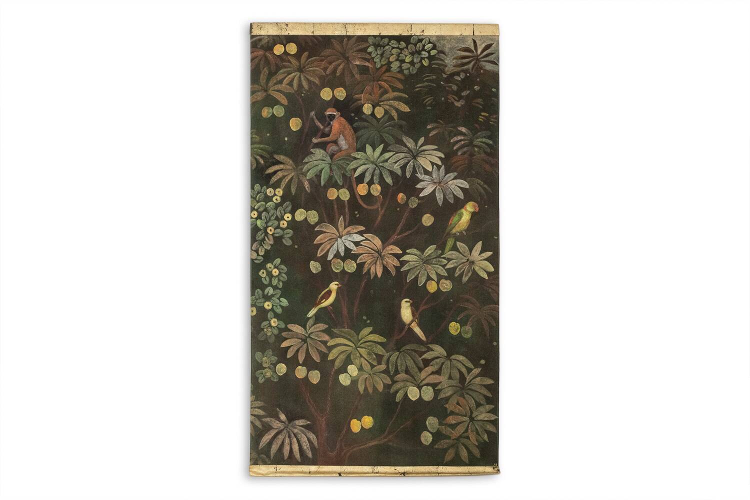 Painted canvas depicting animals on an exotic background. Contemporary.