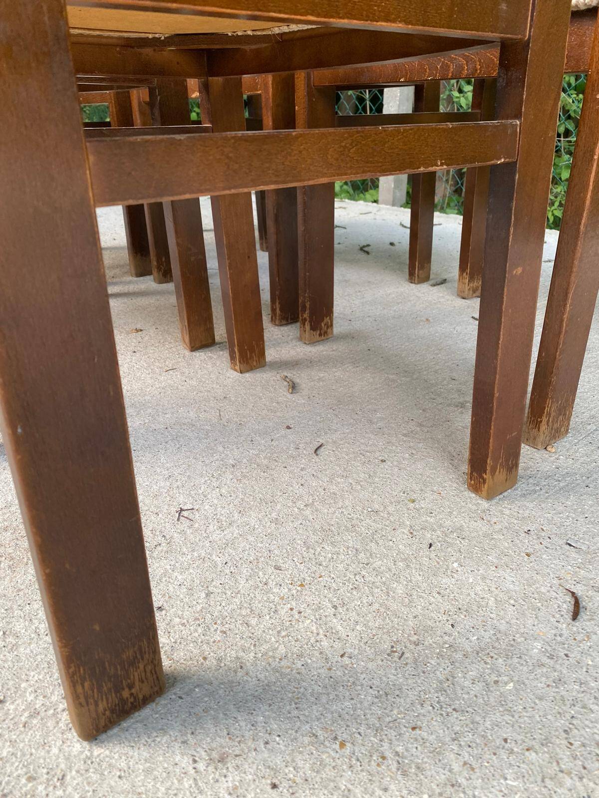 6 Scandinavian Baumann chairs in solid wood and beige fabric.