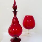 Large blown glass red carafe Blenko / Genie Bottle from the 1960s.