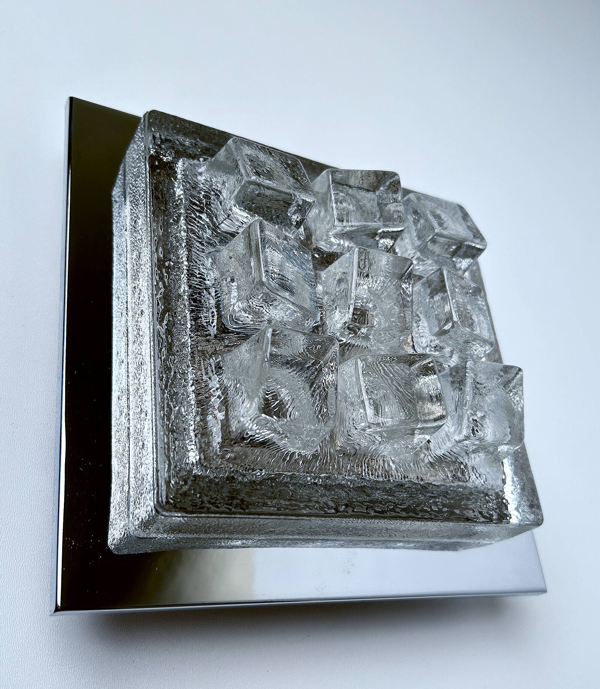 Sculptural Wall Lamp Vintage 60s, Glass and Chrome