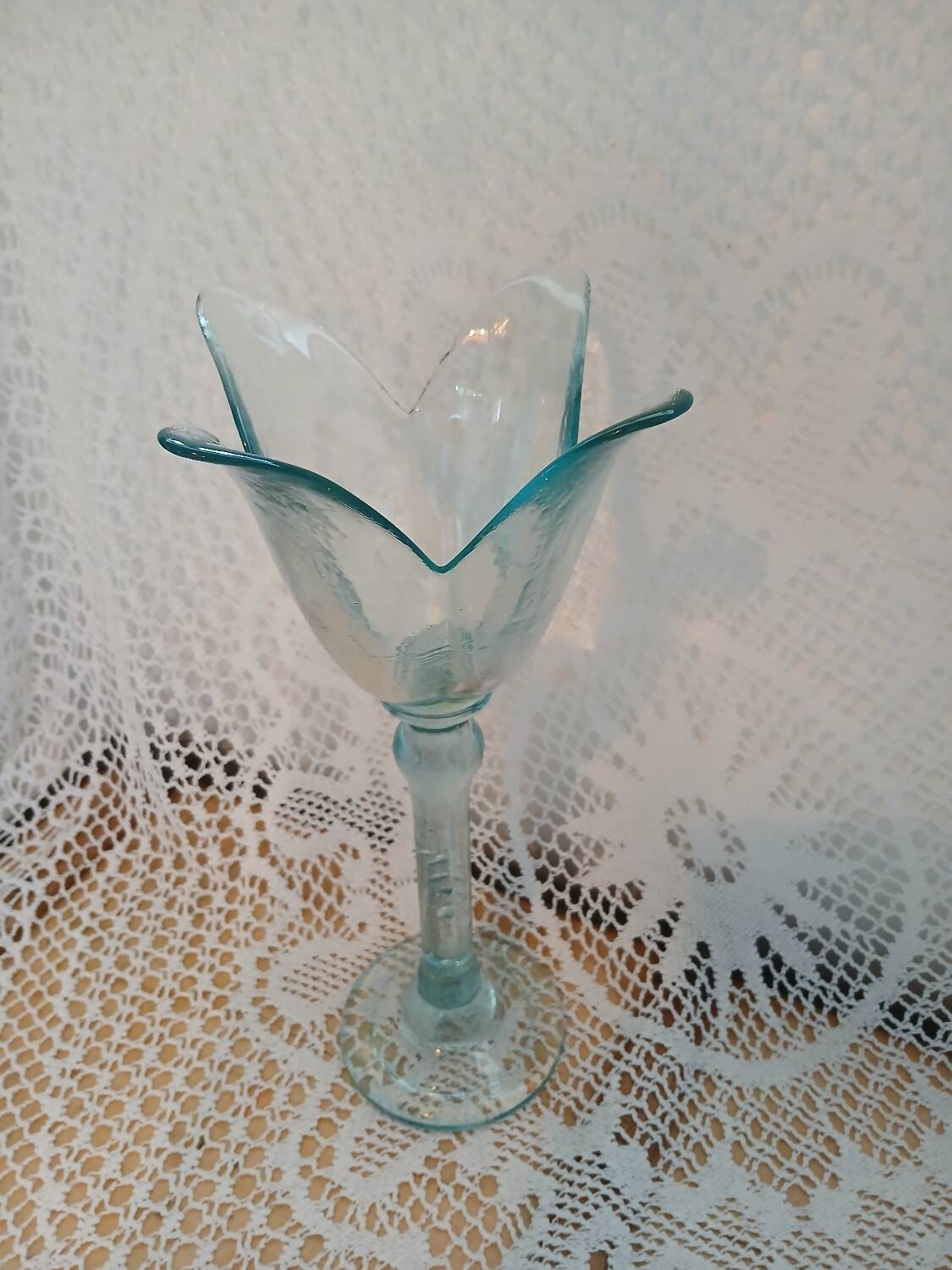 Glass tulip candle holder on stand